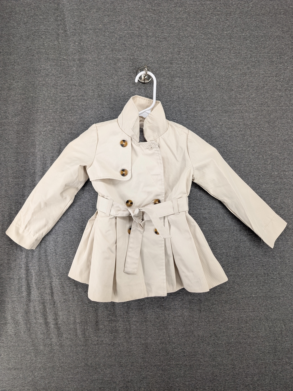 Tahari Girls' Cream Double-Breasted Pea Coat with Belt